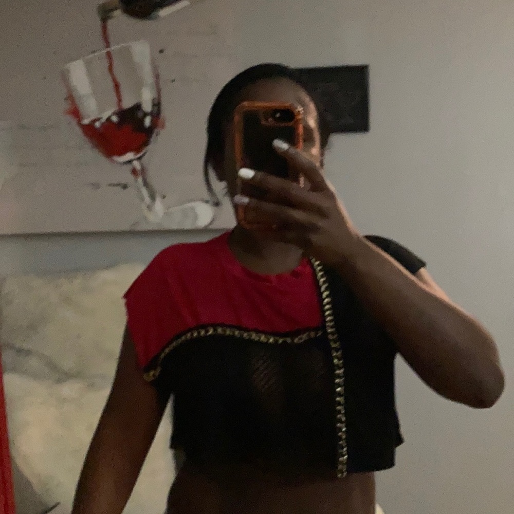Black red and gold chains crop top